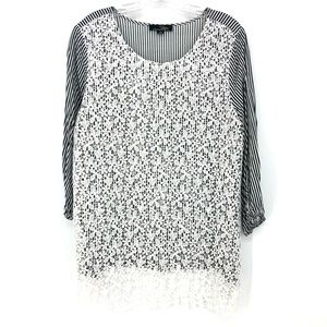 Suzanne Betro  Plus Size Black & White Stripe Top Crochet Scoop Neck  Size 1X